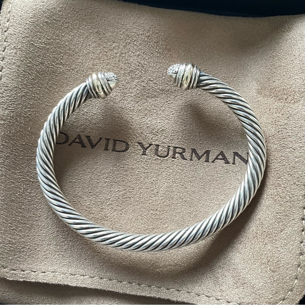 David Yurman 5mm Cable Bracelet Sterling Silver w/ 14K Gold Pave Diamond Domes - Picture 4 of 5